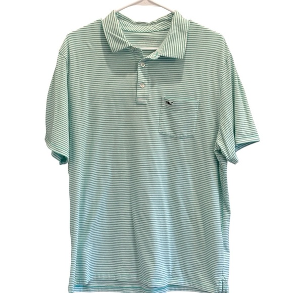 Vineyard Vines Edgartown Polo Green White Striped Size Large - Picture 1 of 7